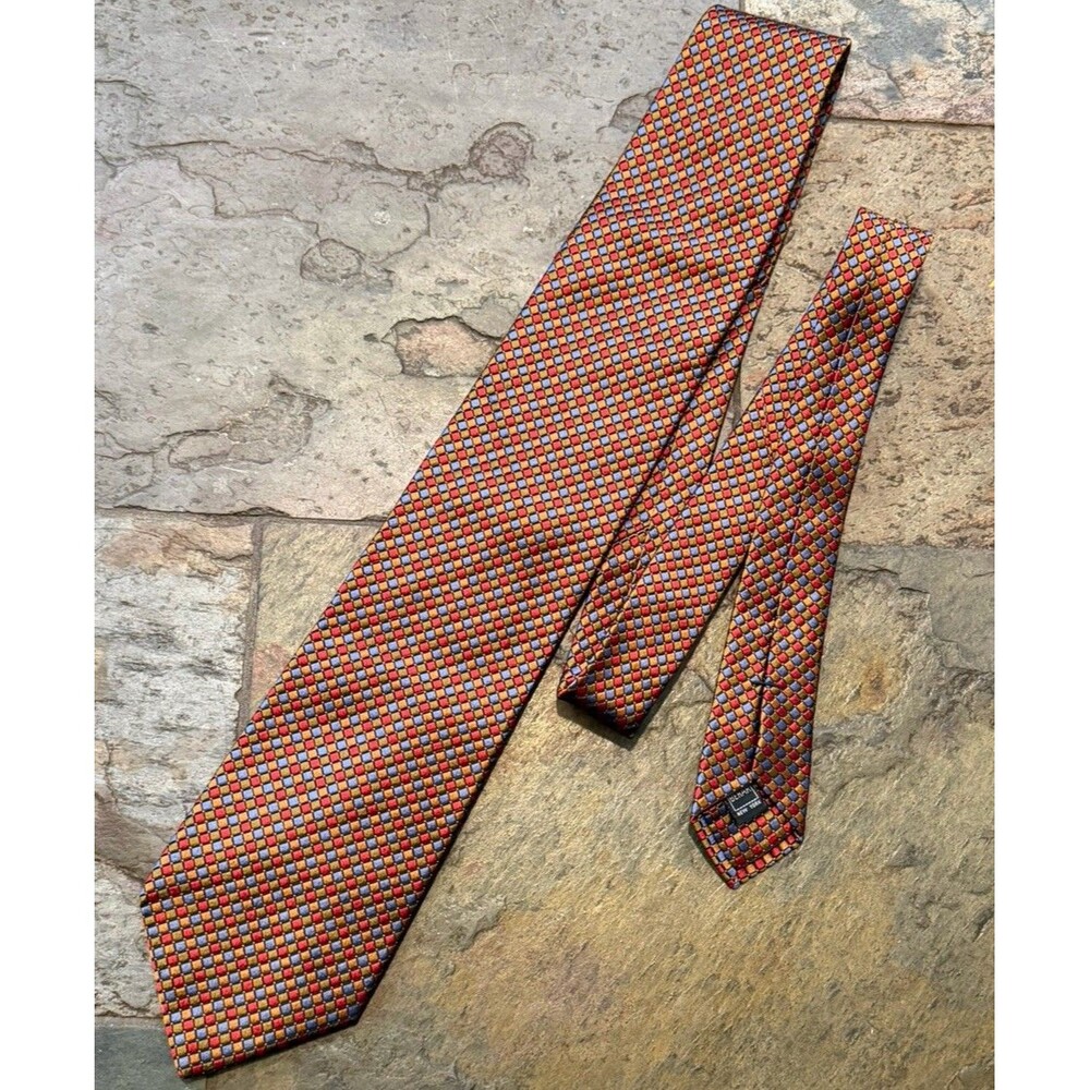 IKE BEHAR Men's 100% Silk Necktie USA Designer Geometric Red/white/blue
